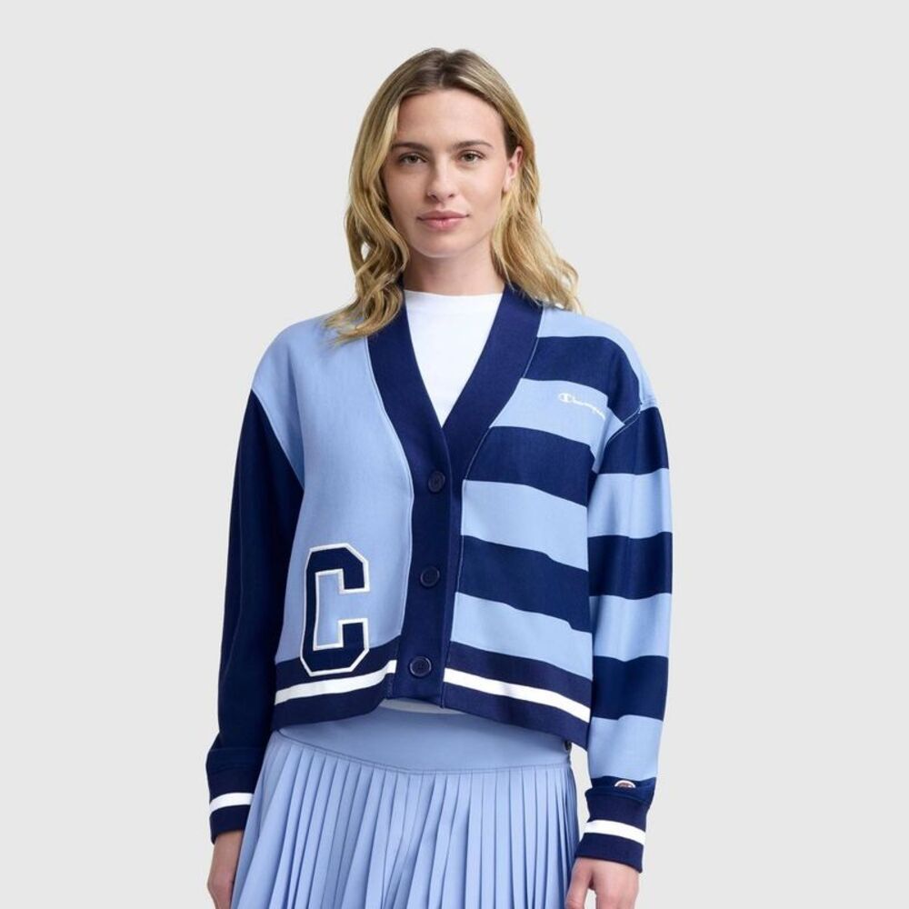 Champion Women's Collegiate Cardigan - Light Blue Striped XL